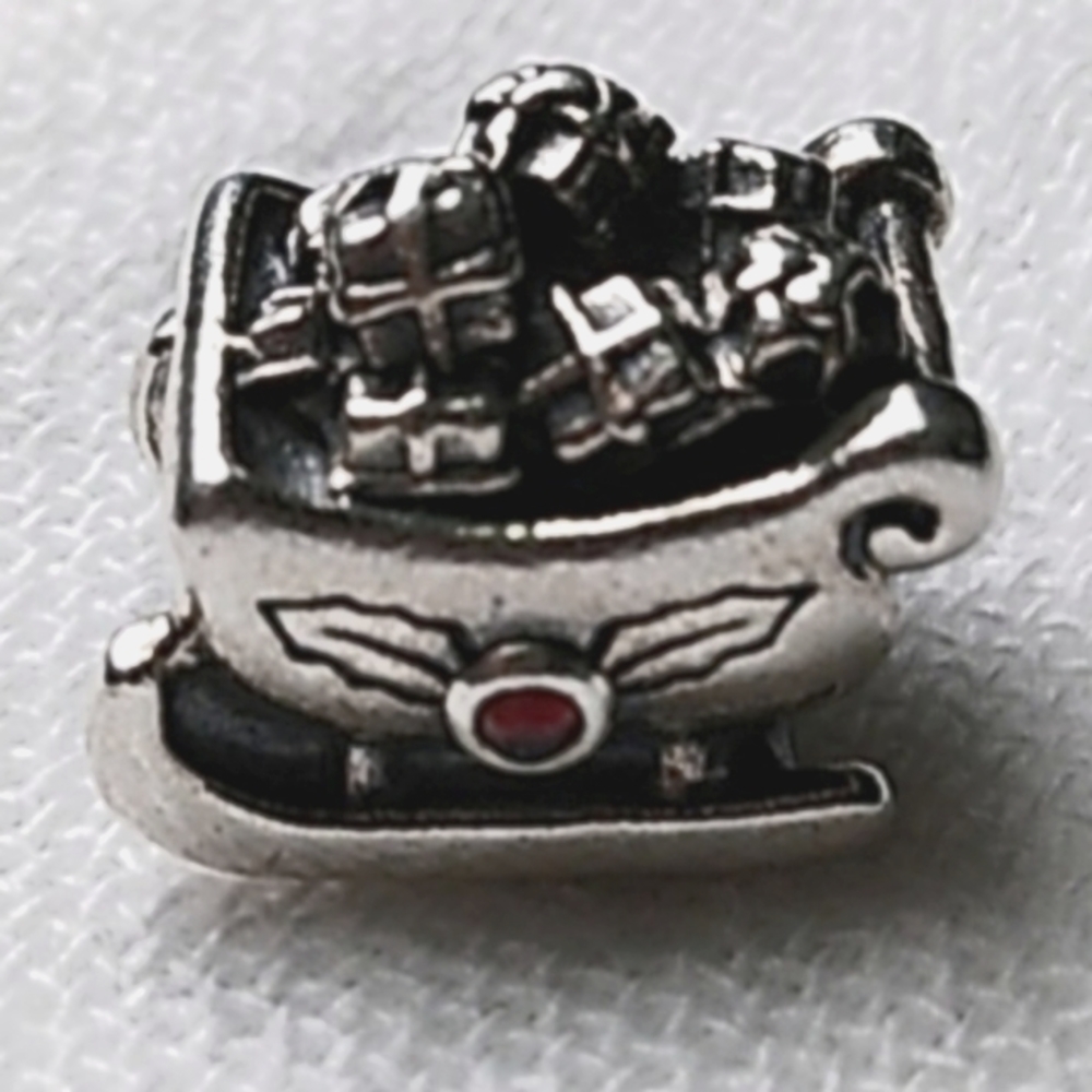 Pandora Retired Sterling Silver Santa's Sleigh with Garnet